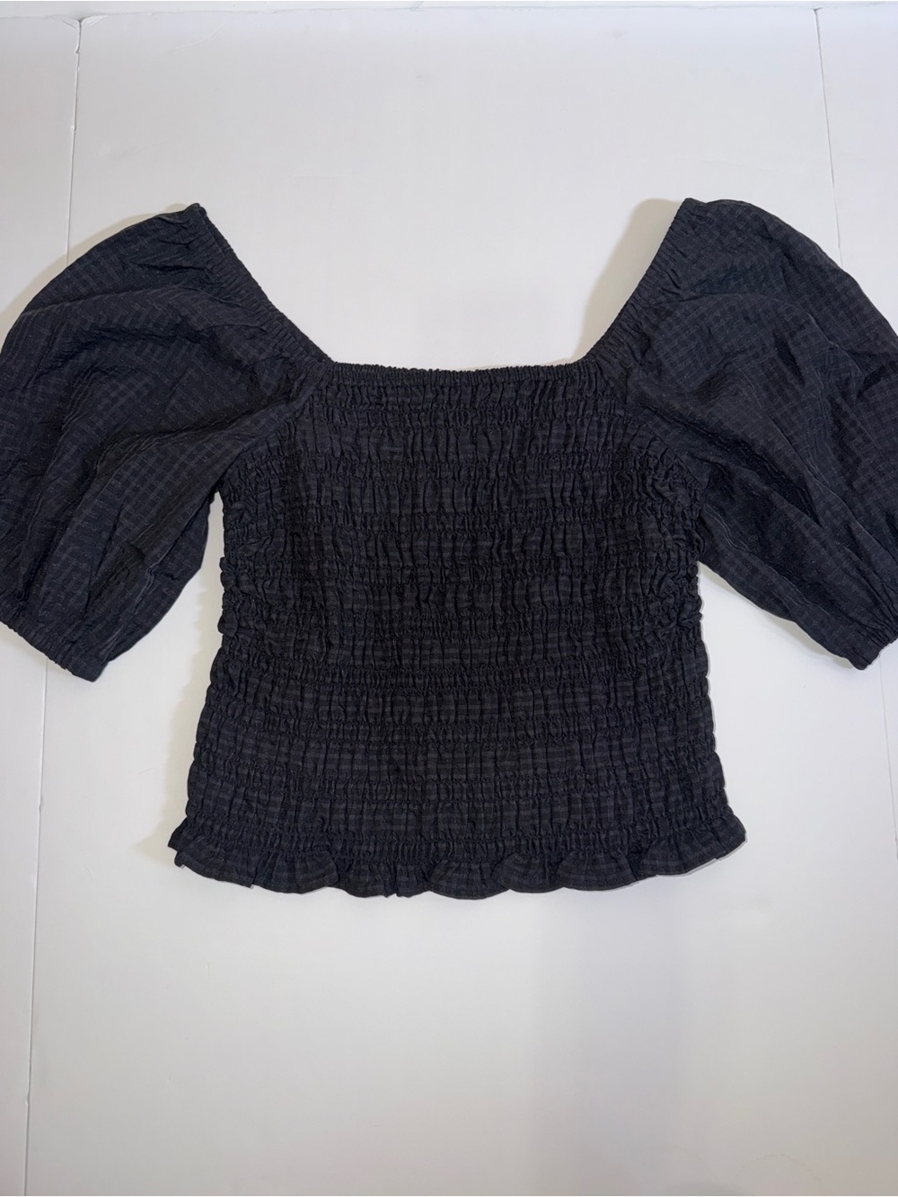 Old Navy Black Smocked Puff-Sleeve Square Neck Top